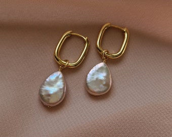 Dangling Pearl Hoops, Bridesmaids Jewelry, Pearl Earrings, Earrings with Removable Pearls, Earrings as Christmas Gift, Fresh Water Pearls
