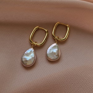 Dangling Pearl Hoops, Bridesmaids Jewelry, Pearl Earrings, Earrings with Removable Pearls, Earrings as Christmas Gift, Fresh Water Pearls image 1