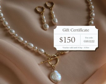 Mothers Day Gift for Mom, Jewelry Gift Certificate, Real Pearl Jewelry Gift for Wife, Birthday Gift for Mom, Necklace, Bracelet, Earrings