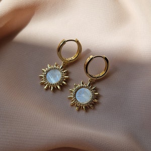 Mother of Pearl Sun Earrings, Bohemian earrings, Celestial Earrings, Luxury Boho Jewelry, Birthday Gift for Her, Gift for Wife image 2