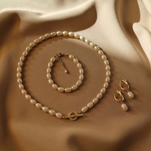 toggle pearl necklace, bridal pearl jewelry set