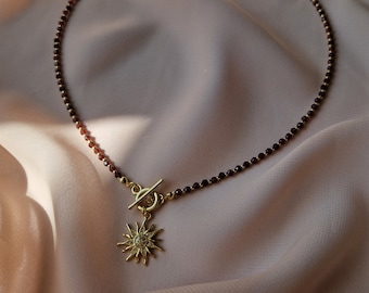 Garnet necklace, Garnet jewelry, January gemstone, Birthstone gift, Birthstone  jewelry, Sun Pendant, Ready to gift