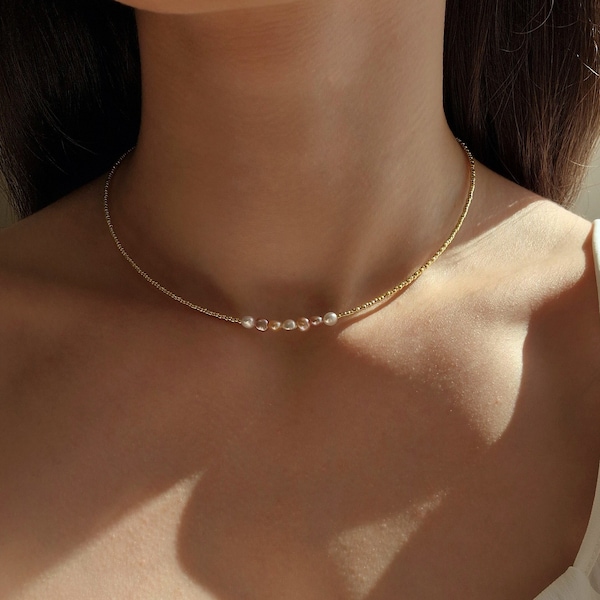 Pearl dainty choker, Genuine Pearls, Gift for her, Handmade choker, Slim Necklace, Tiny Pearl Necklace, Gold Plated choker, Jewelry Gifts