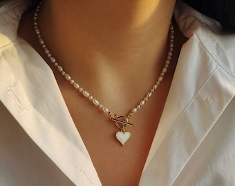 Chloe Heart - Pearl Necklace With Gold Heart Pendant
