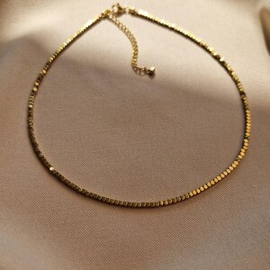 Golden Hematite Choker Necklace, Protective Gemstone Choker, Summer Beach Jewelry, Minimalist Aesthetics, Hematite Beads Dainty Choker image 8