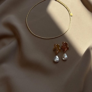 Delicate Beaded Choker Necklace, Statement Flower Earrings With Baroque Pearls