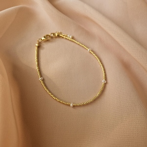 Bracelet with Natural Pearls, Beads Bracelet with Pearls, Dainty bracelet, Elegant custom size bracelet, Gold plated bracelet, Gift for Wife