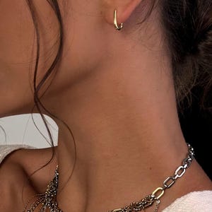 Mixed Metal Fringe Necklace, Two Tone Statement Choker & Rectangular Hoops image 4