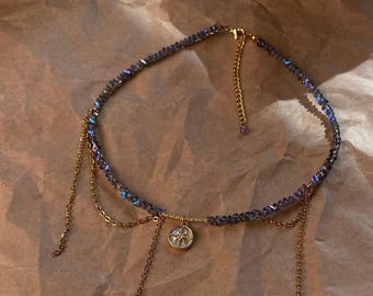 Collana con ciondolo a stella nord, girocollo boho, collana con perline di vetro blu, gioielli boho, regalo per la sorella