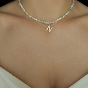 Dainty initial choker necklace, Multicolored pearls, Alphabet Necklace, Letter necklace gold, Soulmate necklace, Name plate necklace image 3