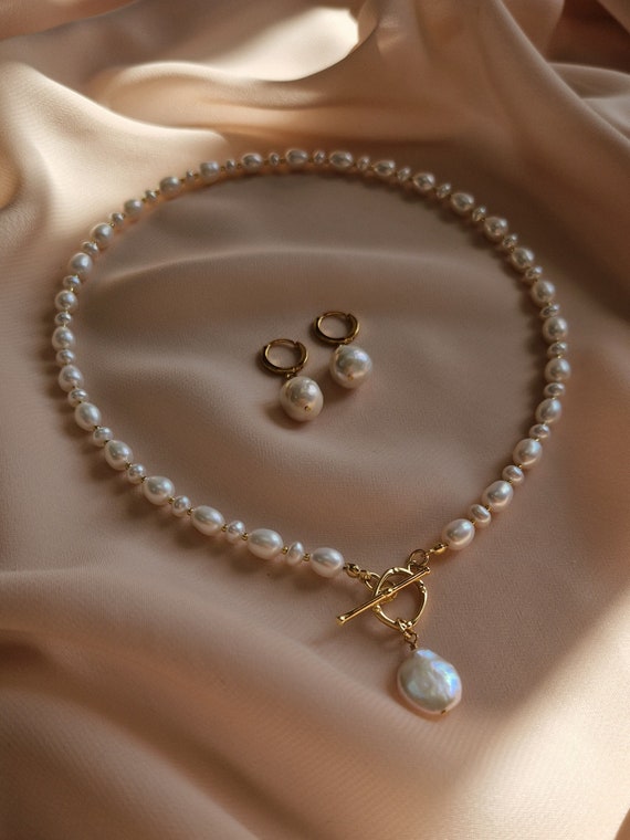 Baroque Pearl Pendant Necklace, Toggle Clasp Pearl Necklace