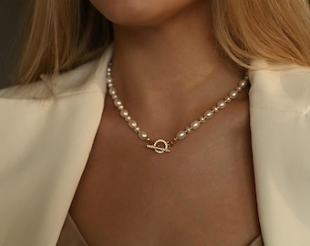 Freshwater Pearl Necklace Choker, Round Beaded Pearl Necklace, Natural Pearl Necklace for Wife, Bridal Jewelry