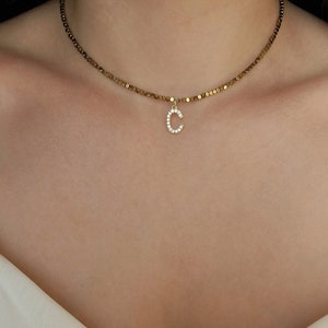 Collar de hematita de oro con letra inicial, pendientes, pulsera, conjunto de joyería personalizado para mujer, collar con nombre delicado, conjunto de joyería personalizado