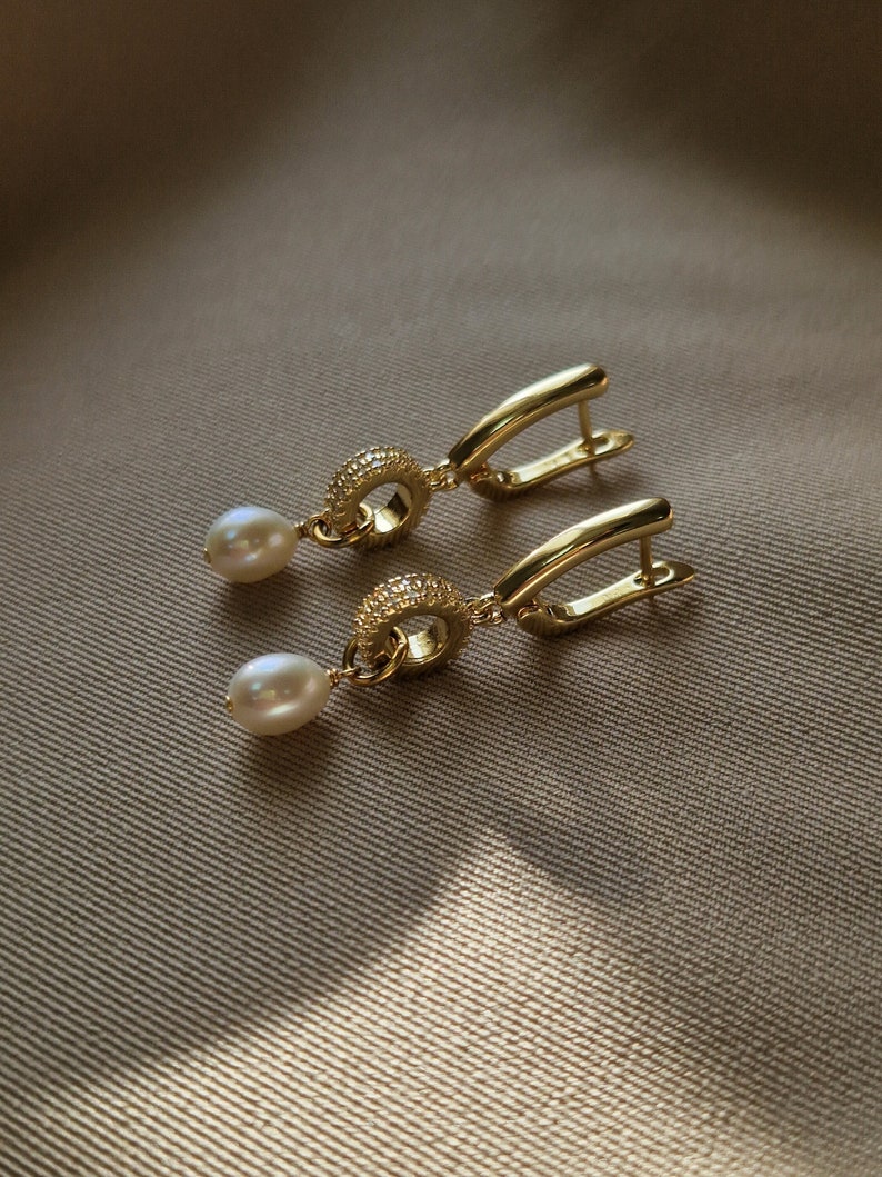 Pearl Earrings Gold, Dangle Pearl Earrings, Bridal Earrings Weddings, Statement Earrings Freshwater Pearls, Real Pearl Earrings image 2