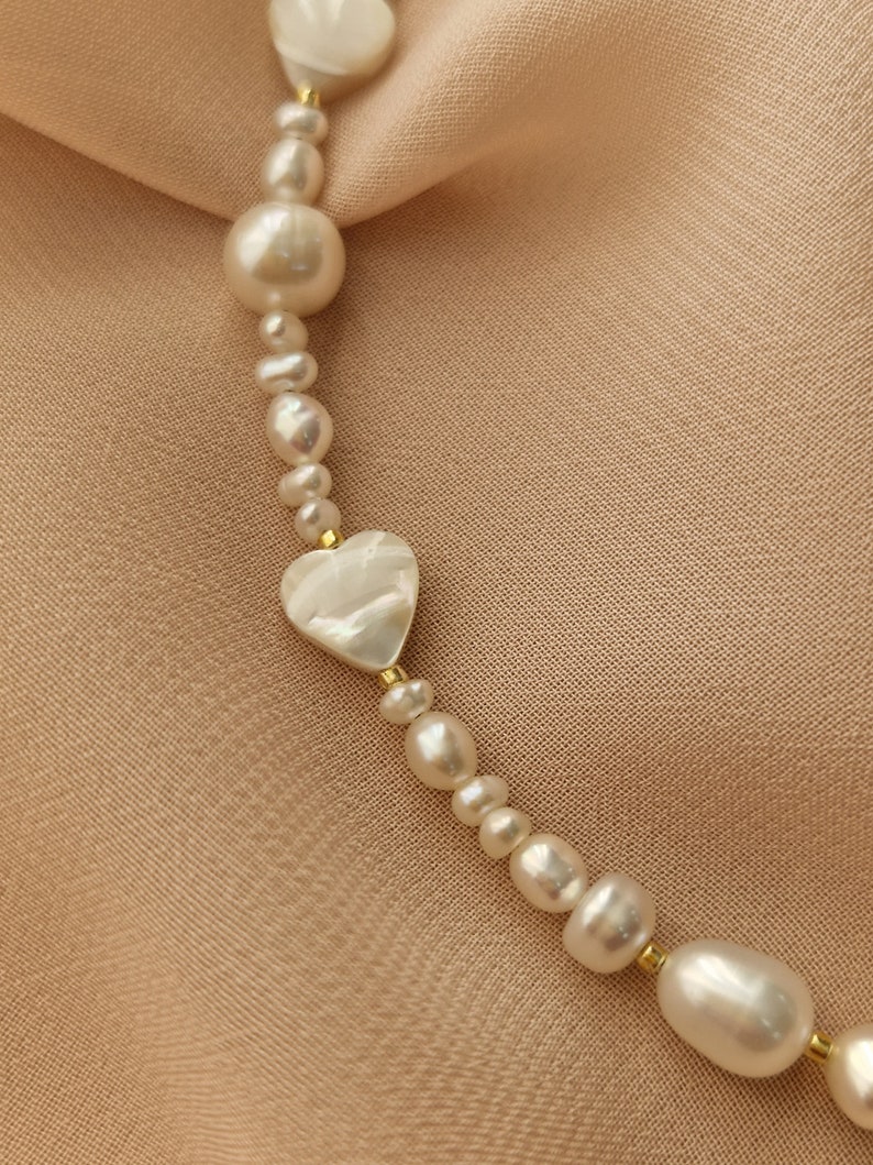 Elegant Choker Necklace, Wedding Choker, Custom Hearts Choker, Handmade Natural Pearl, Elegant Choker, Custom Choker, Small Heart Necklace image 2