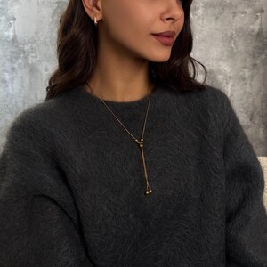 Adjustable Gold Lariat Necklace, Non Tarnish Bolo Tie & Hoop Earrings Set image 12