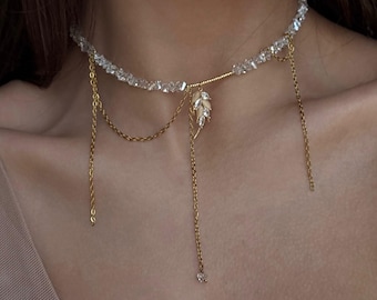 Crystal Spikelet Wedding Jewelry Set, Gold Wheat Choker & Earrings, Bridal Gift