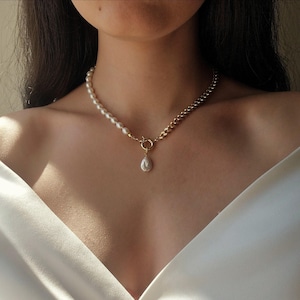 Collar de perlas barrocas con cierre de palanca, cadena y colgante de perla, joyería de perlas de agua dulce, regalo de aniversario para esposa, collar delicado