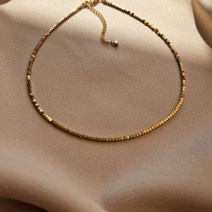 Golden Hematite Choker Necklace, Protective Gemstone Choker, Summer Beach Jewelry, Minimalist Aesthetics, Hematite Beads Dainty Choker image 1