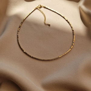 Golden Hematite Choker Necklace, Protective Gemstone Choker, Summer Beach Jewelry, Minimalist Aesthetics, Hematite Beads Dainty Choker image 9