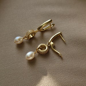 Pearl Earrings Gold, Dangle Pearl Earrings, Bridal Earrings Weddings, Statement Earrings Freshwater Pearls, Real Pearl Earrings image 3