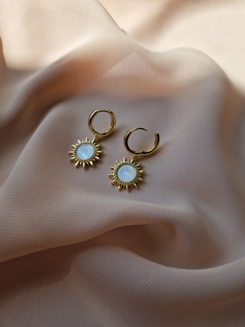 Mother of Pearl Sun Earrings, Bohemian earrings, Celestial Earrings, Luxury Boho Jewelry, Birthday Gift for Her, Gift for Wife image 4