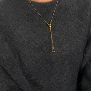 Adjustable Gold Lariat Necklace, Non Tarnish Bolo Tie & Hoop Earrings Set image 13