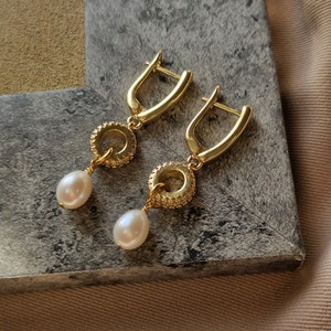 Pearl Earrings Gold, Dangle Pearl Earrings, Bridal Earrings Weddings, Statement Earrings Freshwater Pearls, Real Pearl Earrings image 4