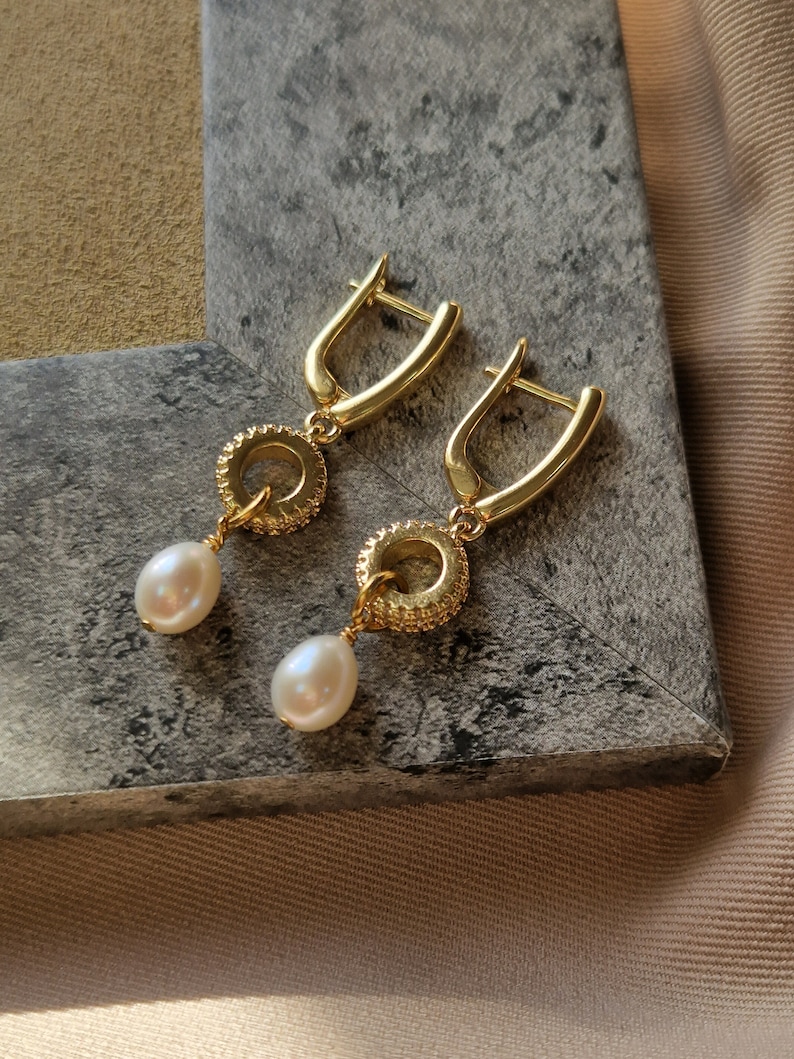 Pearl Earrings Gold, Dangle Pearl Earrings, Bridal Earrings Weddings, Statement Earrings Freshwater Pearls, Real Pearl Earrings image 4