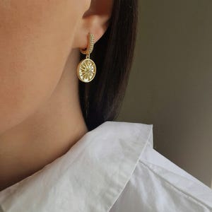 Celestial Pendant Pearl Toggle Necklace and Gold Plated Sun Earrings Set, Wedding Boho Bridal Jewelry, Clean Girl Aesthetic Pearl Choker image 3