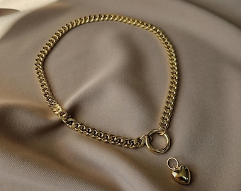 18K vergulde trendy kinketting met gezwollen harthanger