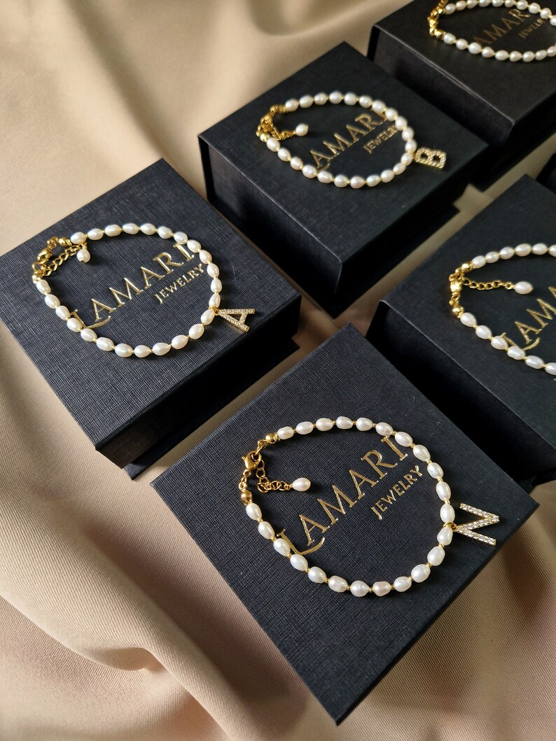 Pearl Initial Letter Bracelet, Will You Be My Bridesmaid Proposal Gift from Bride image 6