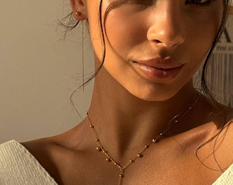 Boho Wedding Jewelry Set, Y shaped Gold Chain Necklace with Ball Drops
