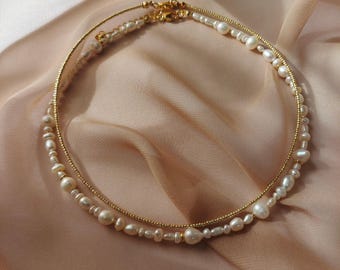 Collana girocollo di perle, collana girocollo bianca, perle d'acqua dolce naturali, girocollo di perle personalizzato, collana girocollo di perle, regalo di Natale di gioielli