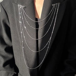 Silver Chain Brooch Pin: Dark Academia Epaulet, Gothic Collar Clip & Pant Chain