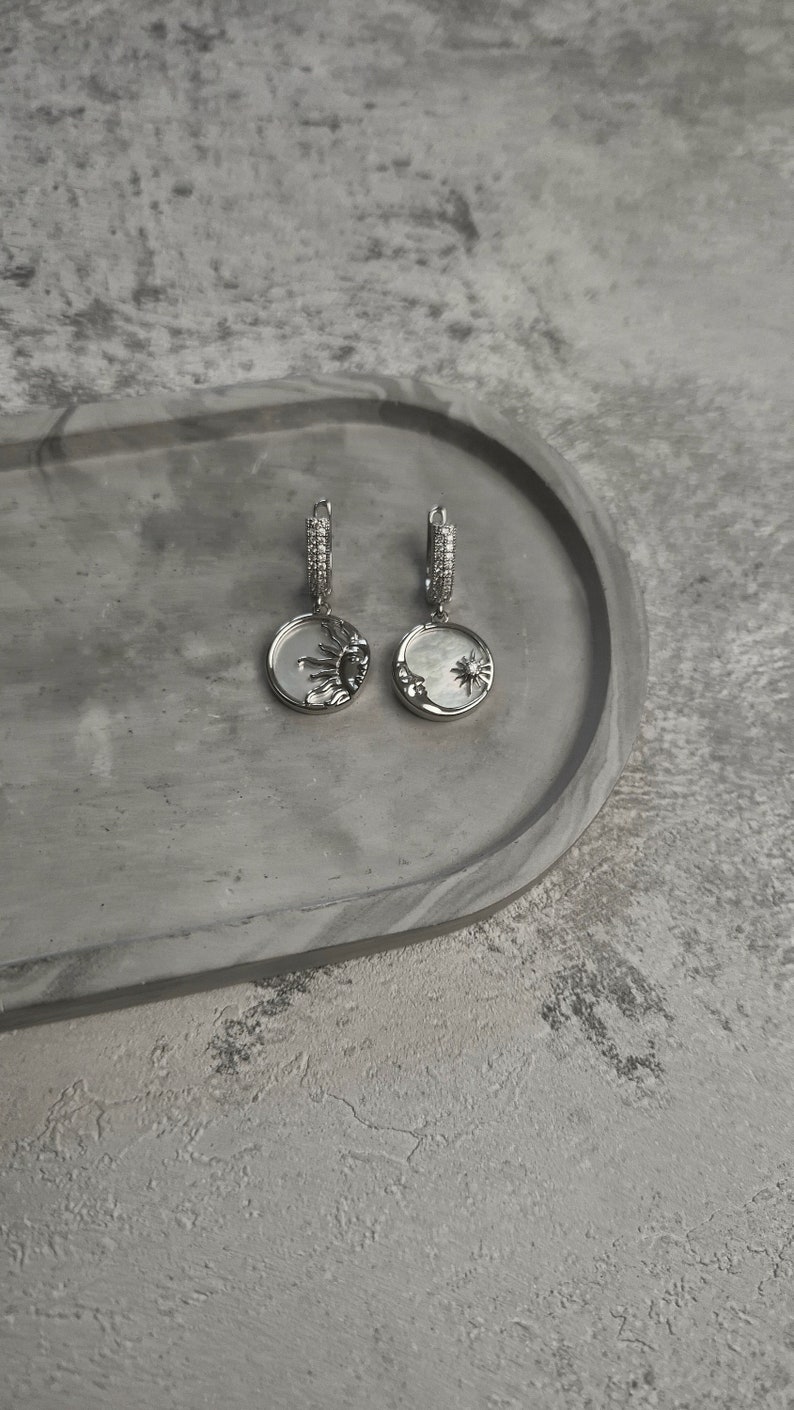 sun and moon silver earrings