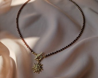 Garnet necklace, Garnet jewelry, January gemstone, Birthstone gift, Birthstone  jewelry, Sun Pendant, Ready to gift