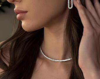 Sparkle Tennis Necklace & Bracelet Set, Diamond Look Choker Jewelry Gift For Her