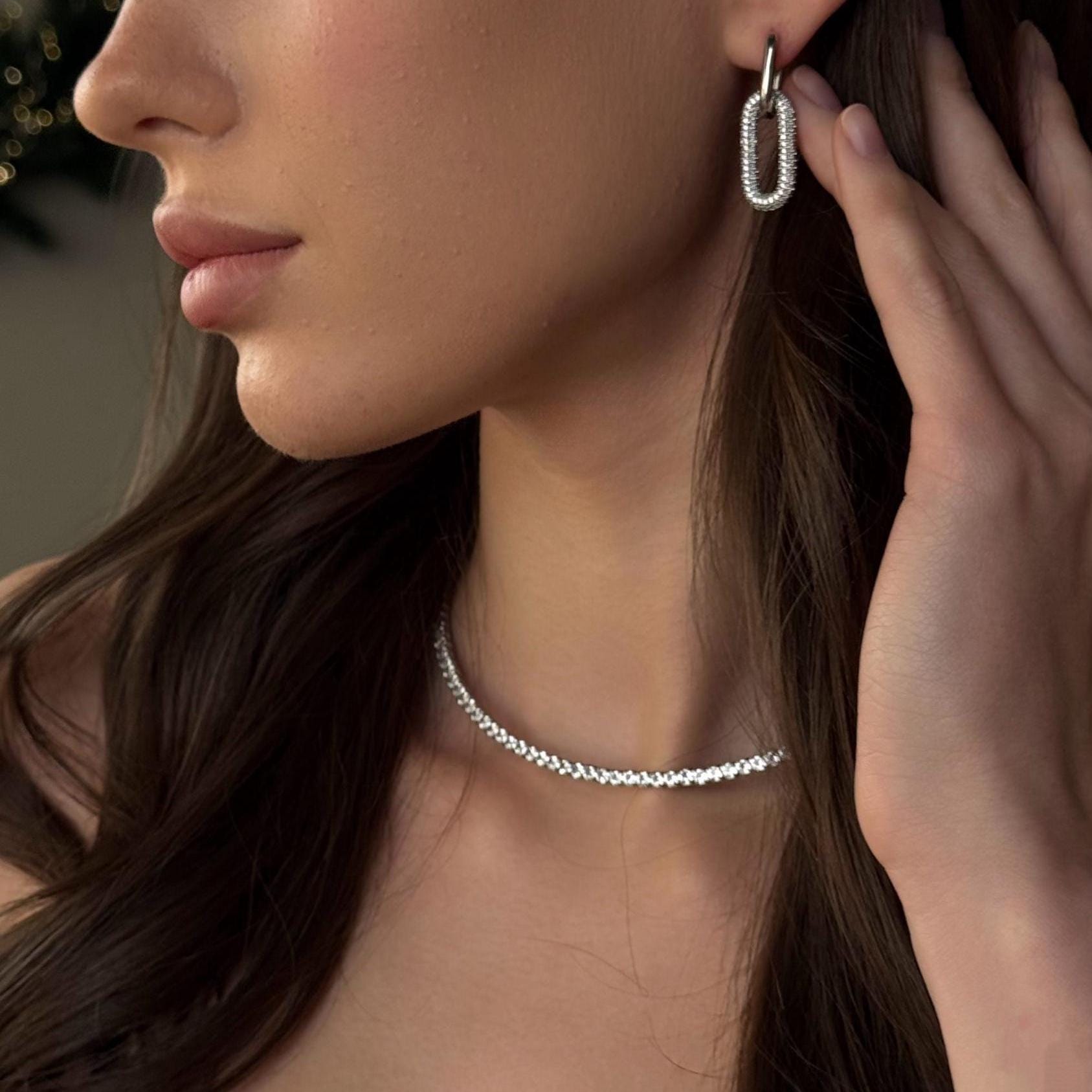 Sparkle Tennis Necklace & Bracelet Set, Diamond Look Choker