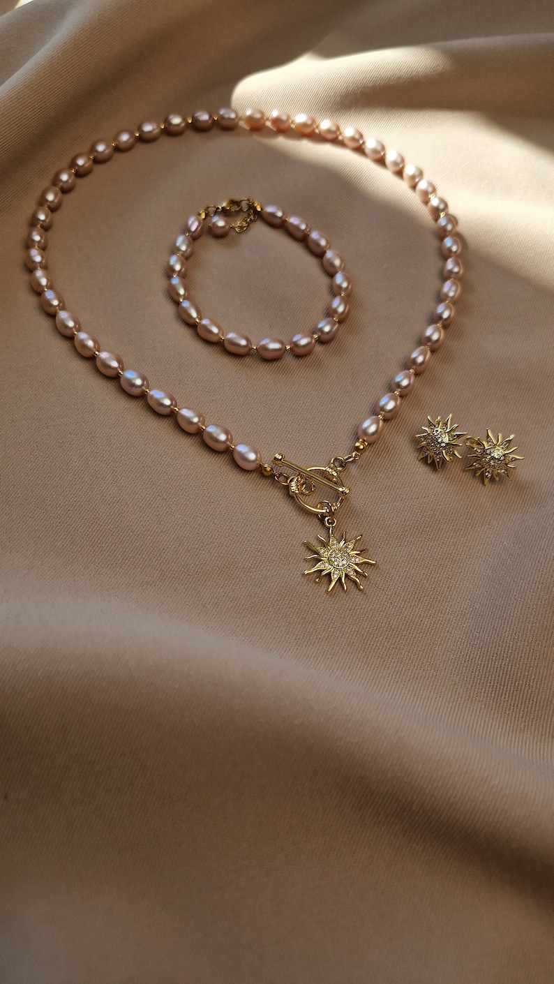 purple pearl necklace earrings bracelet