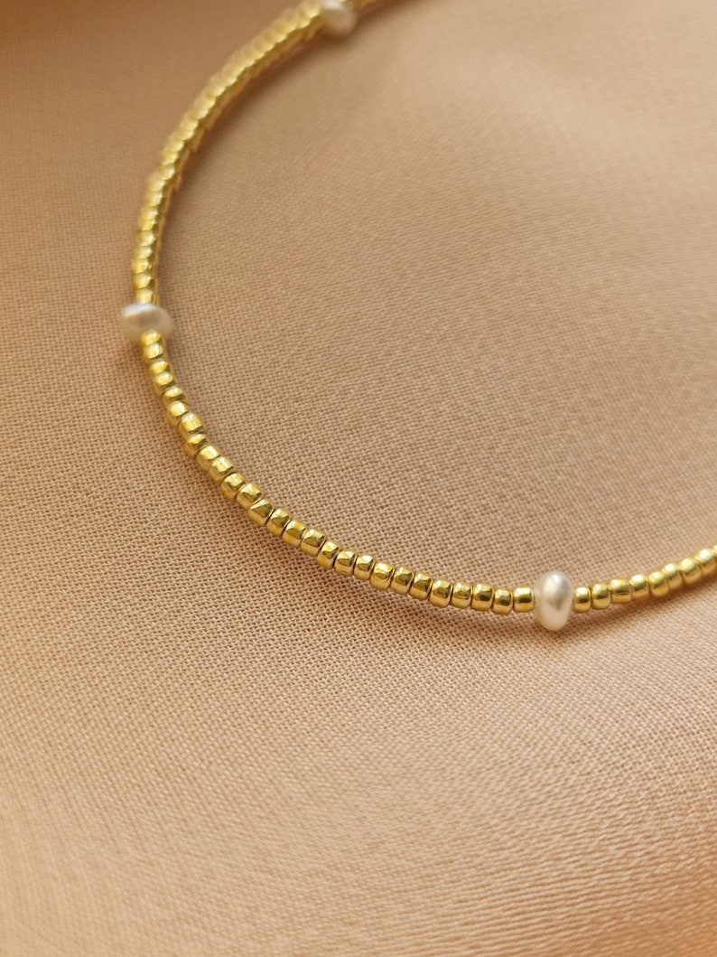 Bracelet with Natural Pearls, Beads Bracelet with Pearls, Dainty bracelet, Elegant custom size bracelet, Gold plated bracelet, Gift for Wife image 5