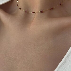 Natural Garnet Chain Choker Necklace, Gold Plated Necklace for Women image 9