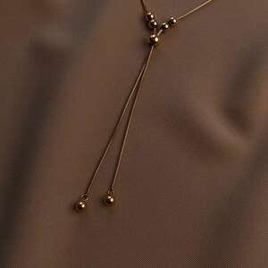 Adjustable Gold Lariat Necklace, Non Tarnish Bolo Tie & Hoop Earrings Set image 3