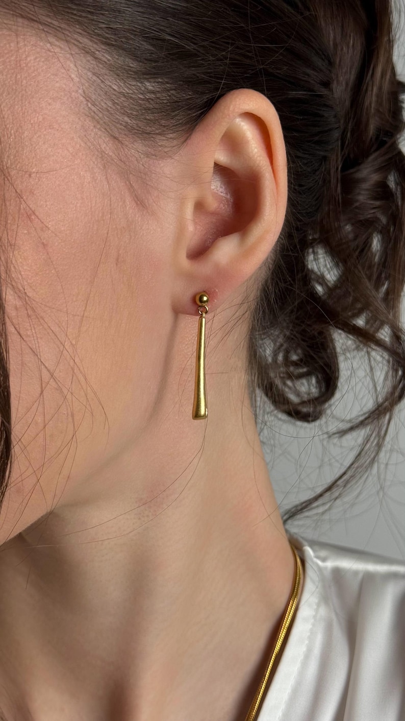 Art Deco Y Necklace for Rehearsal Dinner & Gold Lariat Stud Set image 2