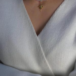 Celestial Jewelry Set, North Star Pendant Crystal Choker Necklace, Statement Dangle Star Earrings, Art Deco Jewelry Gift, Birthday Gift Her image 5