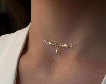 Delicata collana girocollo da sposa con perle, collana girocollo per damigella d'onore, gioiello per il ballo di fine anno, raffinata collana con perline di cristallo.