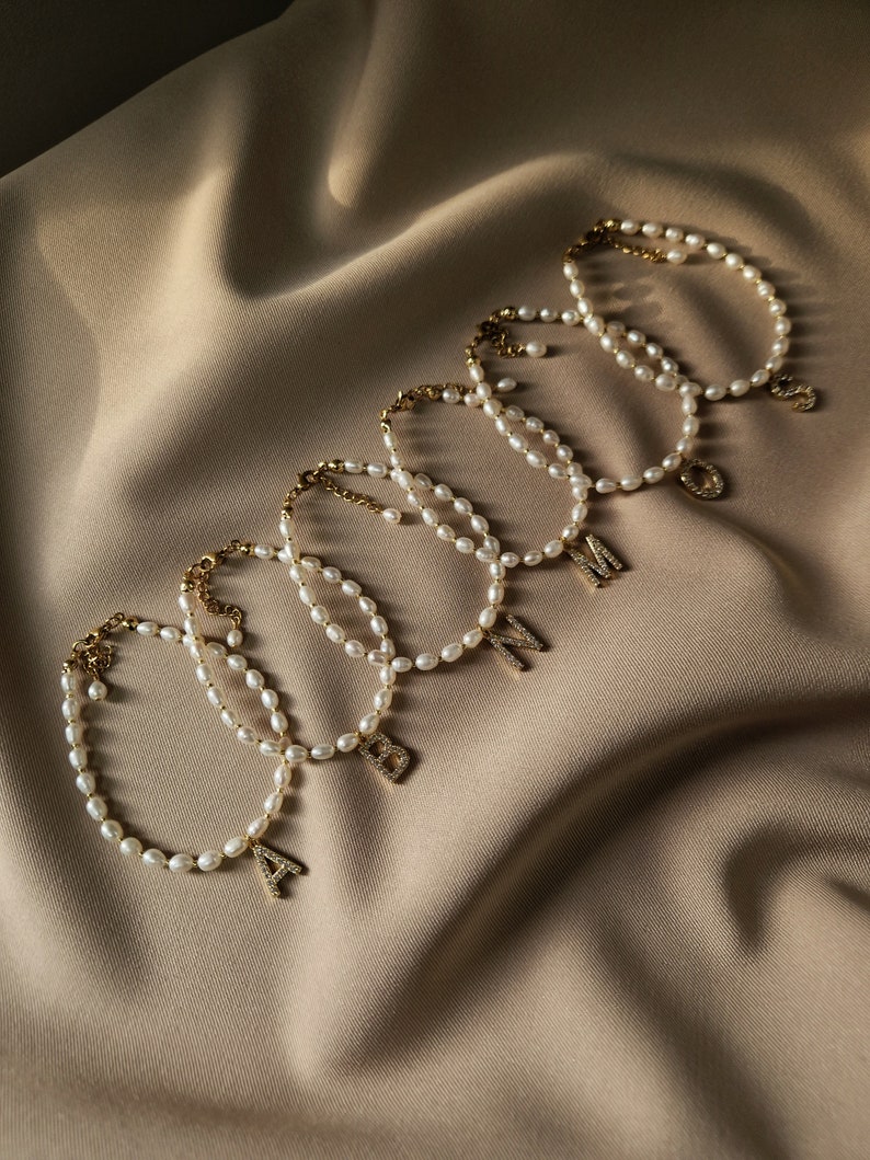 Pearl Initial Letter Bracelet, Will You Be My Bridesmaid Proposal Gift from Bride image 5