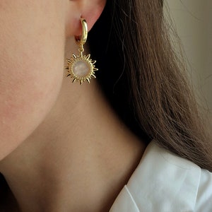 Mother of Pearl Sun Earrings, Bohemian earrings, Celestial Earrings, Luxury Boho Jewelry, Birthday Gift for Her, Gift for Wife image 3