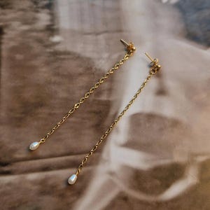 Layered Necklace Set - Pearl Choker and Sun Pendant Long Chain Necklace, Long Gold Earrings with Pearl, Dainty Jewelry for Her Birthday Gift image 10