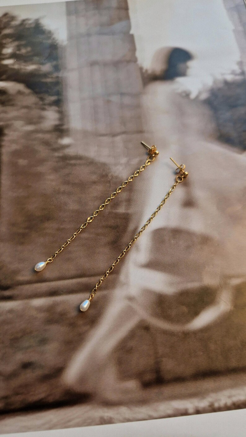 Layered Necklace Set - Pearl Choker and Sun Pendant Long Chain Necklace, Long Gold Earrings with Pearl, Dainty Jewelry for Her Birthday Gift image 10